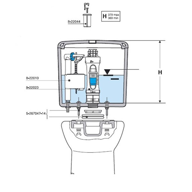 Mecanismo de descarga simple con pulsadores para cisterna WC Inodoro Roca  Dam
